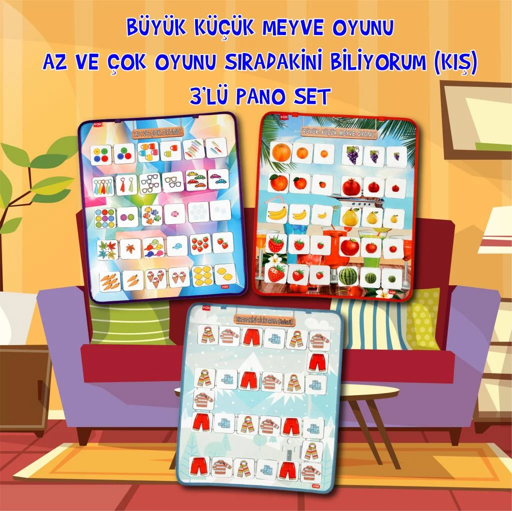 Türkçe Az - Çok , Büyük - Küçük Meyve ve Sıradakini Biliyorum Oyunu (3lü) - Görsel 2